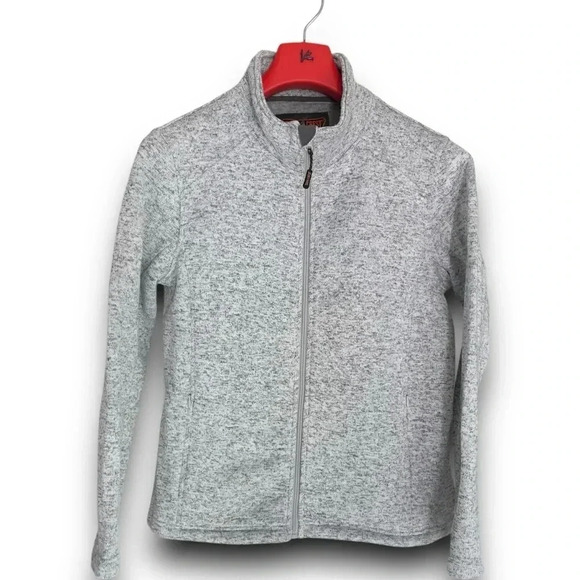 TrailCrest Full-Zip Fleece Jacket Speckled‎ Gray Size L Pockets Cozy Mock Neck - Picture 1 of 9